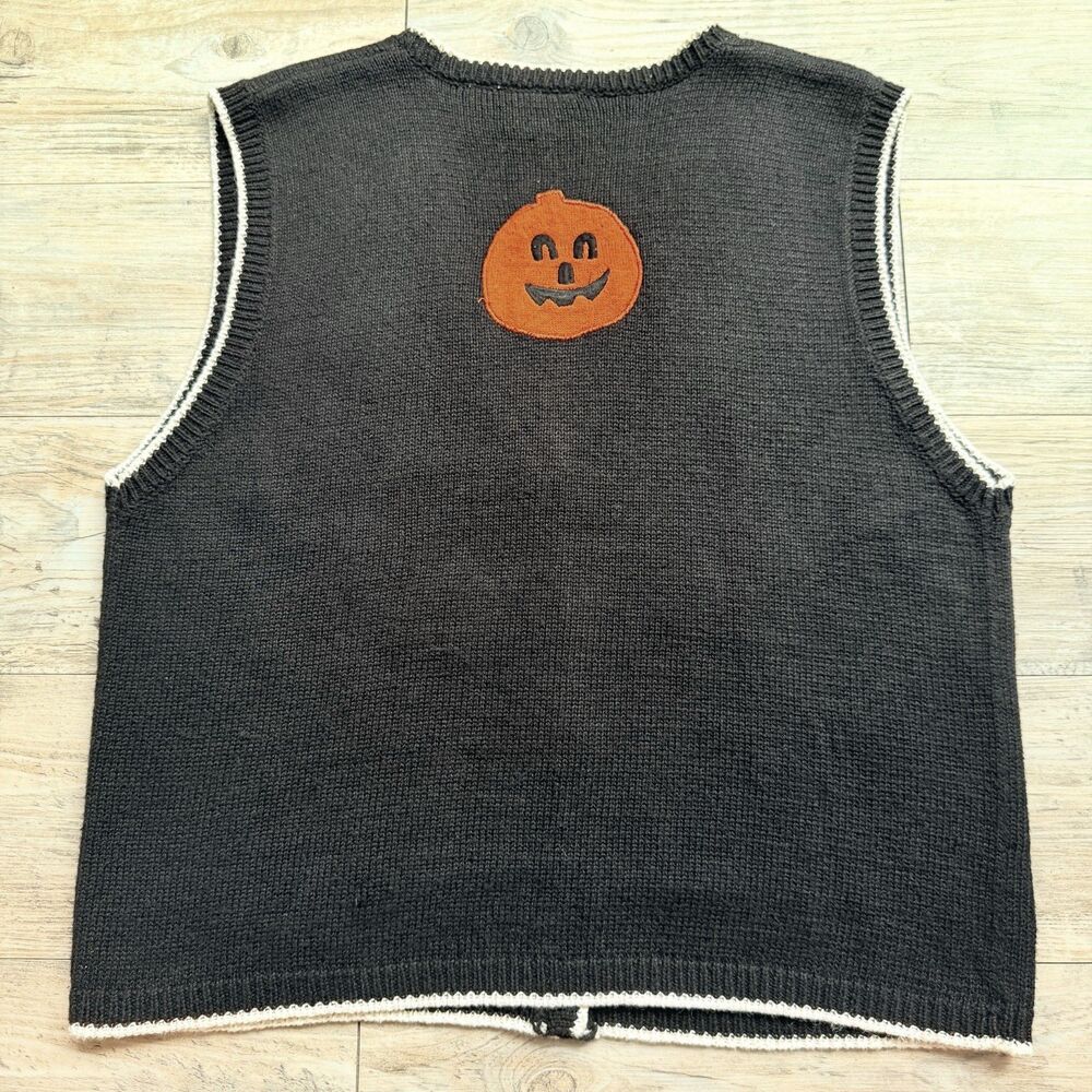 Vintage Halloween Sweater Vest Medium Cats Ghosts Haunted House Trick or Treat - Picture 2 of 10